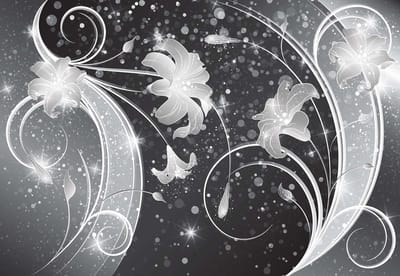 Fotobehang Floral Abstract Silver Grey Black | XL - 208cm x 146cm | 130g/m2 Vlies