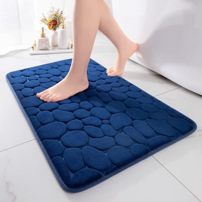 Zachte en Absorberende Badmat van Geheugenfoam, Antislip Douchematt, Decoratieve Badkamerkleed, 43 x 61 cm, Donkerblauw, Perfect voor Badkamer en Woonkamer