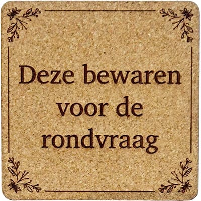 Kurken Onderzetter Rondvraag - Glazen Onderzetters - Gegraveerd - Tilburgs