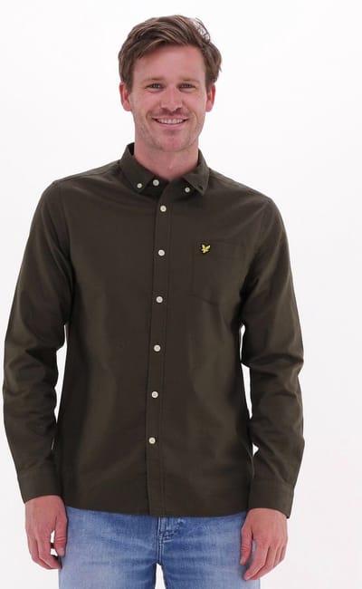Lyle & Scott Regular Fit Light Weight Oxford Shirt - met lange mouwen - Heren Olijf - Maat XS