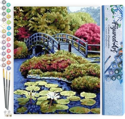 Figured'Art Schilderen op Nummer Volwassenen canvas Lotusvijver Nihonbashi - Handwerk acrylverf Kit DIY Compleet - 40x50cm zonder frame