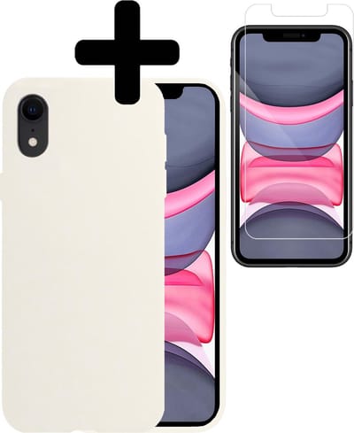 Hoesje - Met Screenprotector - Geschikt voor Apple iPhone XR - Sterk & Shockproof - Back Cover - Siliconen Case - Telefoon Hoes - Telefoonhoesjes - Wit