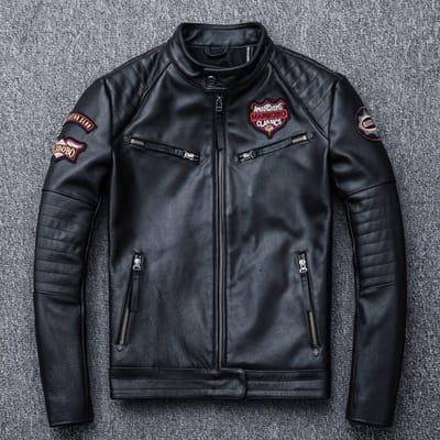 Echt Leer Koeienhuid Heren Opstaande Kraag Motorjack XXXL