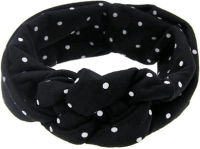 CHPN - Haarband - Gevlochten Haarband - Haaraccessoire - Kinderhaarband - Diadeem - Kinderen - Tiener - Zwart - Zwarte haarband - Witte stippen