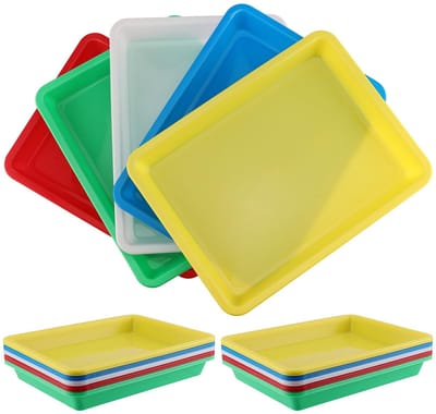 Dailygoods- Activiteitendienblad 20 Stuks - Kunststof - 34 x 25 x 2,6 cm - Opbergdienblad - Multicolor - Stapelbaar - Opbergbak