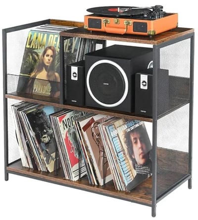 Norvia Platenspeler Meubel - Platenkast Voor LP - Muziektafel - Vinylkast Met Opbergruimte - 3 Niveaus - 72 x 36 x 76 cm