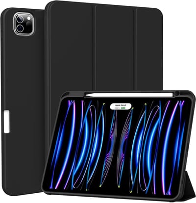 Hoes Geschikt voor Apple iPad Pro 11 inch 2025 (8e Generatie M5) - Zwart - Casemania Tri Fold Tablet Case - Smart Cover met Pencil Houder Uitsparing