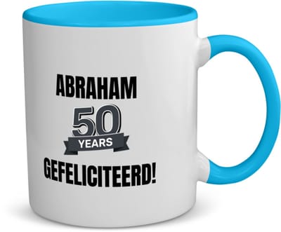 Akyol - 50 jaar sarah en abraham cadeau koffiemok - theemok - blauw - Hoera 50 jaar - jubileum man en vrouw - verjaardag - grappige tekst - jarig - verjaardag - 350 ML inhoud