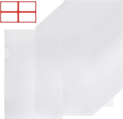 A4 Doorzichtige Bestandshoezen, Crystal Clear, Verpakking van 30 Stuks met 40 Lege Etiketten, Ideaal voor Documenten en Prospectussen