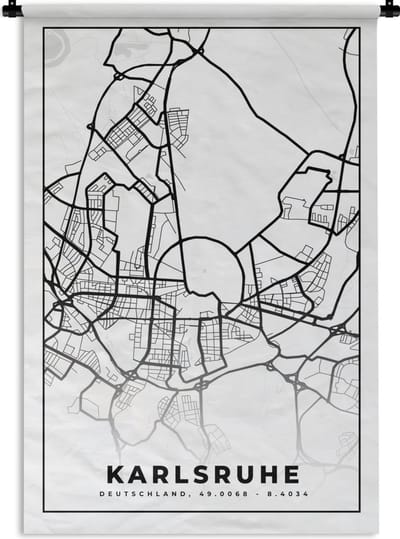 Wandkleed - Wanddoek - Karlsruhe - Plattegrond - Kaart - Stadskaart - 120x180 cm - Wandtapijt