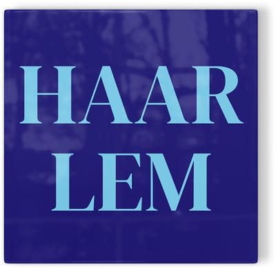 Tegeltje Haarlem - donkerblauw lichtblauw - tegeltje stad - tegeltje met tekst
