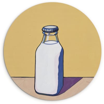 WallCircle® Wandcirkel 120x120 cm - Muurcirkel Glazen - Fles - Illustratie - Melk - Muurdecoratie woonkamer - Wanddecoratie slaapkamer - Kamer decoratie accessoires - Ronde schilderijen XXL