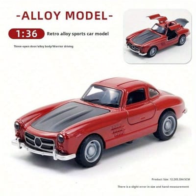 Klassieke auto, gegoten modelauto van legering, speelgoedauto met centrale bediening, decoratie, kinderspeelgoed, cadeaus rood