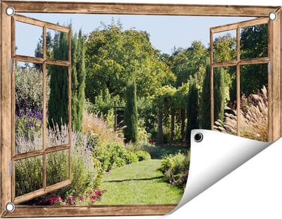 Gards Tuinposter Doorkijk Tuin - 60x40 cm - Tuindoek - Tuindecoratie - Wanddecoratie buiten - Tuinschilderij