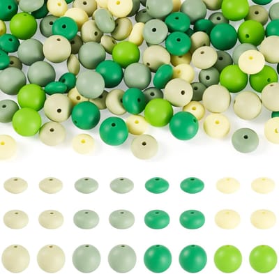 120 stuks 15 mm ronde siliconen kralen Groene gele siliconen abacus kralen Linzen Rondelle rubberen focuskralen voor DIY kralenpennen armband sleutelhanger sieraden maken