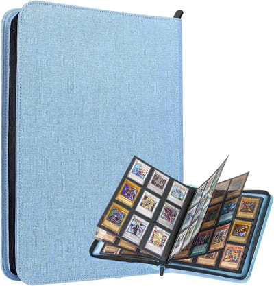 Trading Card Folder met Rits en Leren Kaft, Geschikt voor Foil en Spelkaarten, Blauw
