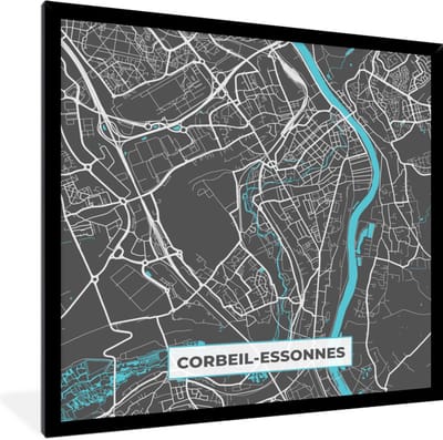 Fotolijst incl. Poster - Plattegrond - Stadskaart - Kaart - Frankrijk - Corbeil-Essonnes - 40x40 cm - Posterlijst