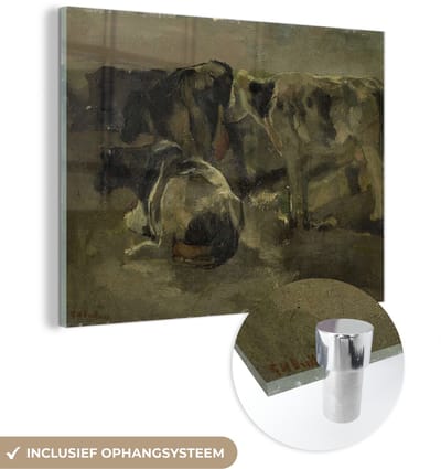 ® Glasschilderij 160x120 cm - Schilderij acrylglas - Vier koeien - Schilderij van George Hendrik Breitner - Foto op glas - Muurdecoratie woonkamer - Wanddecoratie slaapkamer - Schilderijen