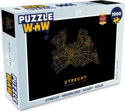 Puzzel Utrecht - Nederland - Kaart - Gold - Legpuzzel - Puzzel 1000 stukjes volwassenen