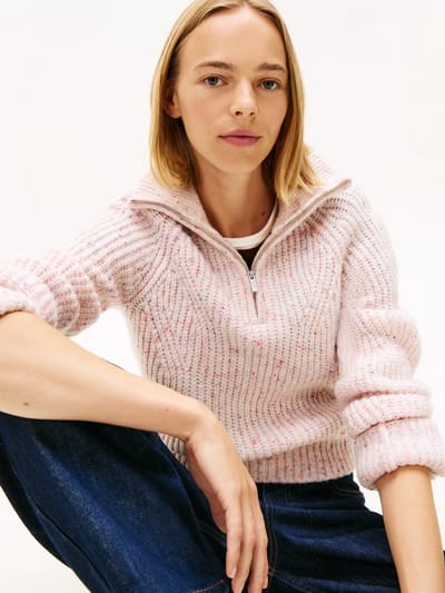 Tommy Jeans Trui Tjw Nep 1/4 Zip Sweater Dw0dw21686 Ybh Ancient White Dames Maat - XXS