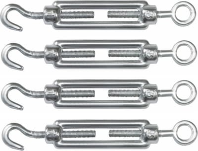 AMIG Spanschroeven/draadspanner met haak/oog - 4x - 11cm - verzinkt staal - 120kg - M6 schroefdraad