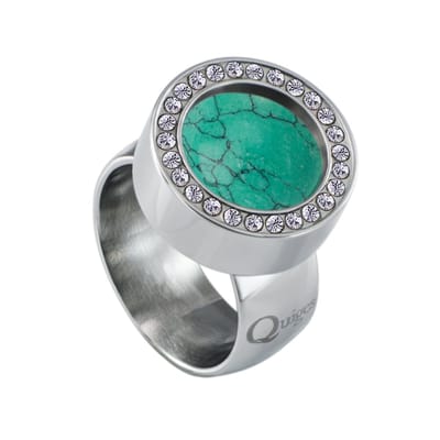 Quiges RVS Schroefsysteem Ring met Zirkonia Zilverkleurig Glans 20mm met Verwisselbare Natuursteen Turkoois 12mm Mini Munt