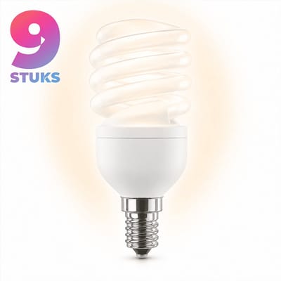 9x Spiraal Spaarlamp E14 - 11W - Daglicht (6400K) - 550 lm - 10 jaar - Niet Dimbaar
