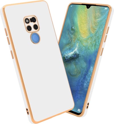 Cadorabo Hoesje geschikt voor Huawei MATE 20 in Glossy Wit - Goud - Beschermhoes Case Cover van flexibel TPU-silicone en met camerabescherming