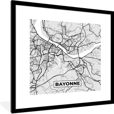 Fotolijst incl. Poster - Frankrijk - Bayonne - Stadskaart - Plattegrond - Kaart - 40x40 cm - Posterlijst