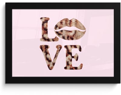 Poster in lijst - Fotolijst 30x20 cm - Posters - Tekst - Love - Pantervacht - Lichtroze - Posterlijst zwart - Decoratie - Wanddecoratie woonkamer - Muurdecoratie slaapkamer