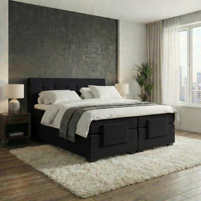 Anno 1588 Elektrische Boxspring LUXA - Pocketvering - Luxe Topper - Zwart - 140x200 cm - Inclusief Montage + Dekbed en Kussens