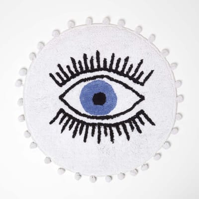 Homescapes Ronde Badmat Wit met Oogmotief, 60 cm - Badmat "Eye See You"