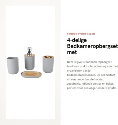 Dailygoods- Badkameropbergset 4-delig - Tandenborstelhouder - Zeepbakje - Lotiondispenser - Beker - Ruimtebesparend ontwerp - Badkamerset