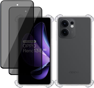 TechNow Hoesje + 2x Privé Screenprotector geschikt voor OPPO Reno 13 F / FS – Privacy Tempered Glass - Case Transparant