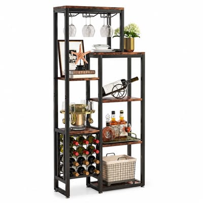 Velori Wijnrek Industrieel Bruin/Zwart 5-Laags - Wijnkast - Wijnopbergrek - Wijnbar Kast - Glazenhouder - Flessenrek voor 12 Flessen - 80 x 30 x 175 cm