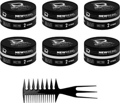 NEW REBEL 02 Ultimate Hair Wax – Premium Haarstyling Gel Wax (6x150 ml + Styling Kam) - Haar Mannan Wax - Haar Wax