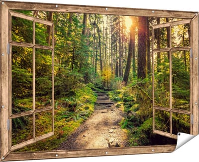 Gards Tuinposter Doorkijk Voetpad in het Bos - 180x120 cm - Tuindoek - Tuindecoratie - Wanddecoratie buiten - Tuinschilderij