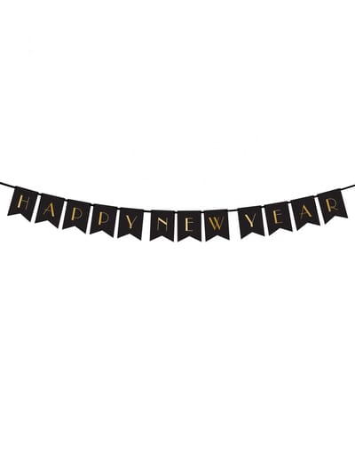 PartyDeco - Banner Happy New Year Black gold