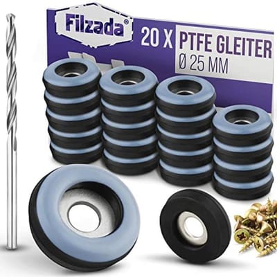 20x Teflon meubelglijders Ø 25 mm - Tapijtglijders inclusief schroeven