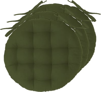 Atmosphera Tuinstoelkussens - 6x - olijfgroen - katoen - 34 x 34 x 6.5 cm - wicker zitkussen rond