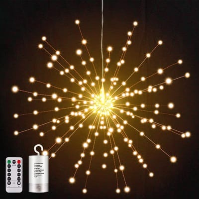 MUPOO Buitenverlichting Kerst - LED Vuurwerk Lichtslinger - 200 LED lampjes - Warm Wit - met afstandsbediening - 8 modi - Op Batterij - Kerstversiering Buiten - Set van 1 stuks