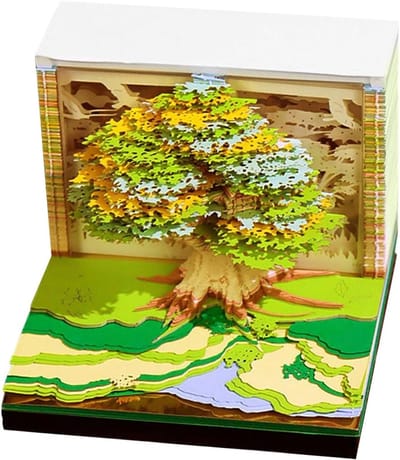 3D Notitieblok - Memo Papier - Bureau Organisatie - Boomhut Gravure Kunst - 8.5 x 8.5 x 6.5 cm - Multicolor