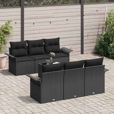 vidaXL Tuinbank Set met kussen met opslag 7 pcs Zwart poly rattan