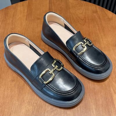 Mocassins en Cuir Véritable Printemps Automne pour Femmes Chaussures en Cuir de Vache Véritable Semelle Souple Chaussures Décontractées Respirantes Plates à Enfiler pour le Quotidien 35 noir