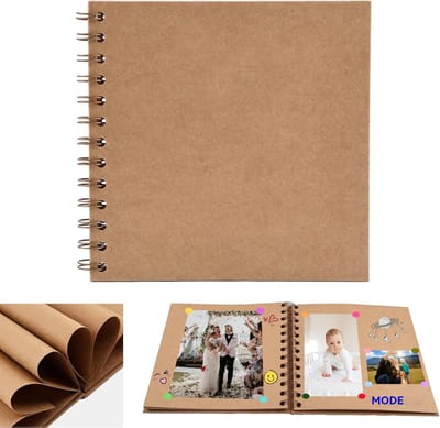 TOVBMUP Mini DIY Fotoalbum - 17 x 17 cm - Scrapbook - 20 vellen - 40 pagina's - Kraftpapier spiraalbinding - Perfect geschikt voor babyfoto's, verjaardagen, jubilea, bruiloften, enz. - Bruin