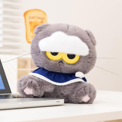 Nieuwe 19cm Grappige Boze Wolk Kat Pluche Speelgoed Zacht Pluizig Cartoon Kitten Hanger Pop Mooie Sleutelhanger Tassen Decor Kindercadeau 15-19cm grijze kleur