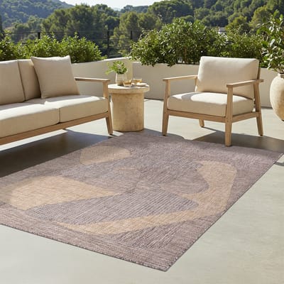 TAPISO Yucana Buitentapijt - Flatweave Vloerkleed Buiten & Binnen - Modern Abstract Patroon - Bruin Crème Buitenkleed - Weerbestendig & UV-bestendig 80x150