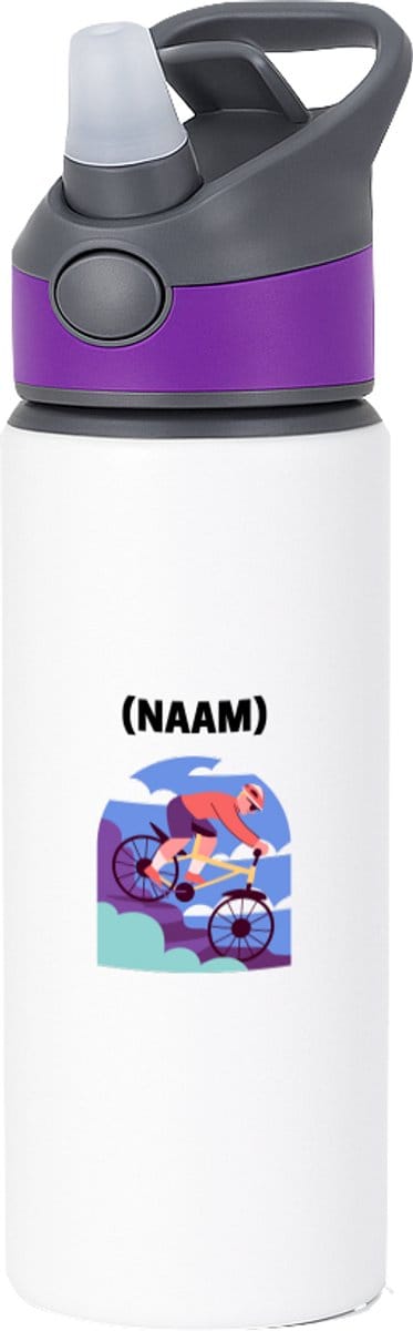 Hacebo® - Mountainbike met eigen naam waterfles met rietje paars - Sport - Mountainbiker - Sport - water fles - 650ML