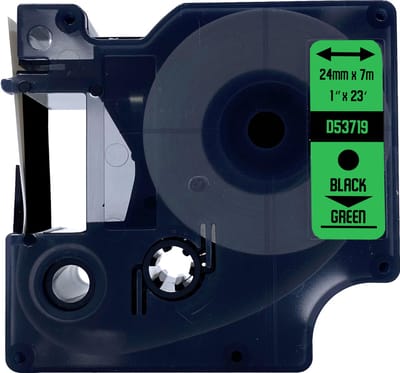DULA Dymo D1 53719 - S0720990 - Compatible label tape - 1 lettertape - Zwart op groen - 24mm x 7m