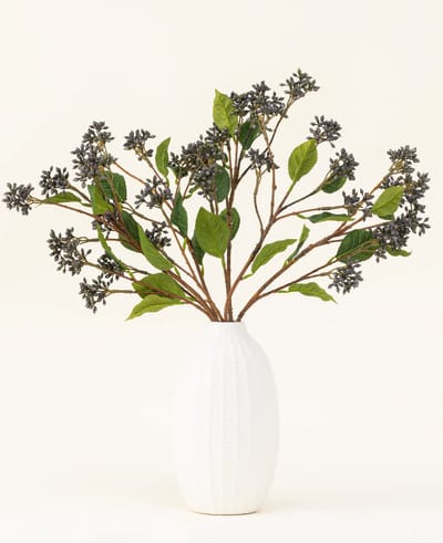 Easyplants | Zijden kunstbloemen boeket Japanse Berry Staalblauw | Zijde | Nepbloemen | Donkerblauw, Groen | Onderhoudsvrij | Kant-en-klaar